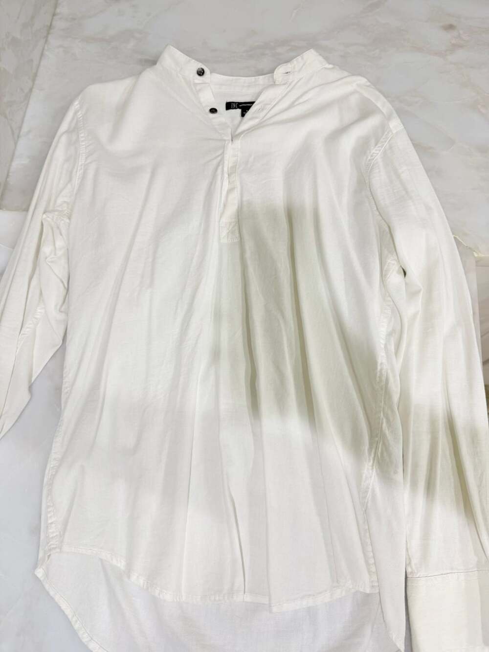 INC International Concepts White Long Sleeve Mandarin Collar Pullover Shirt